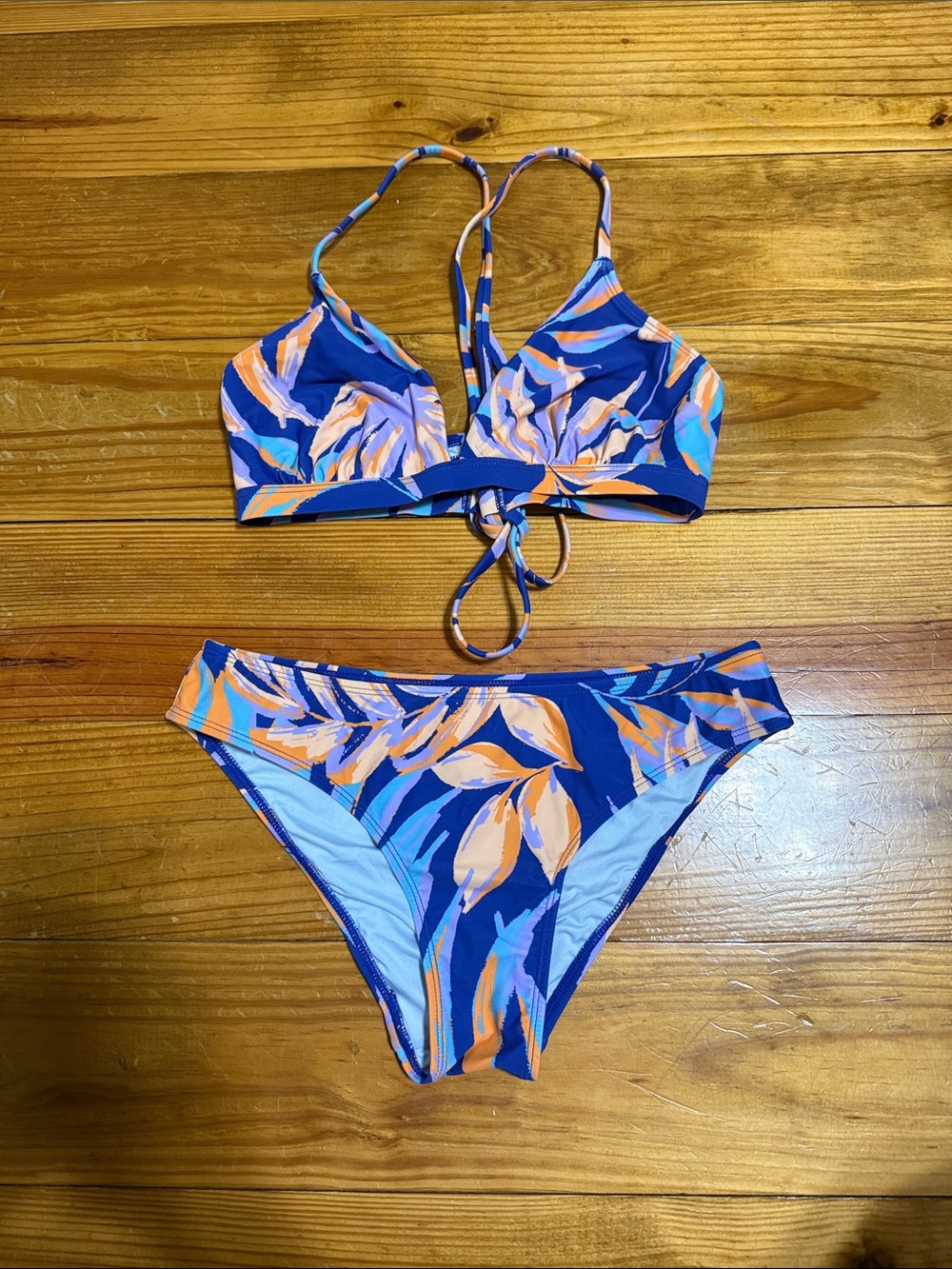 Cupshe Blue Orange Floral Print Bikini Set